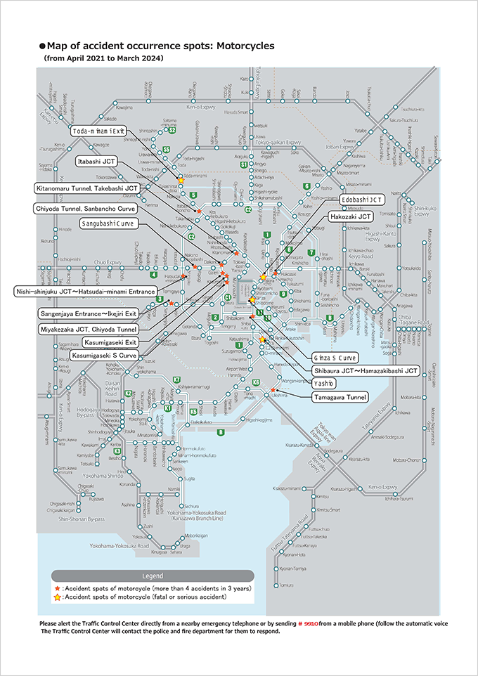 Map of traffic accident-prone spots - Motorcycles for printing